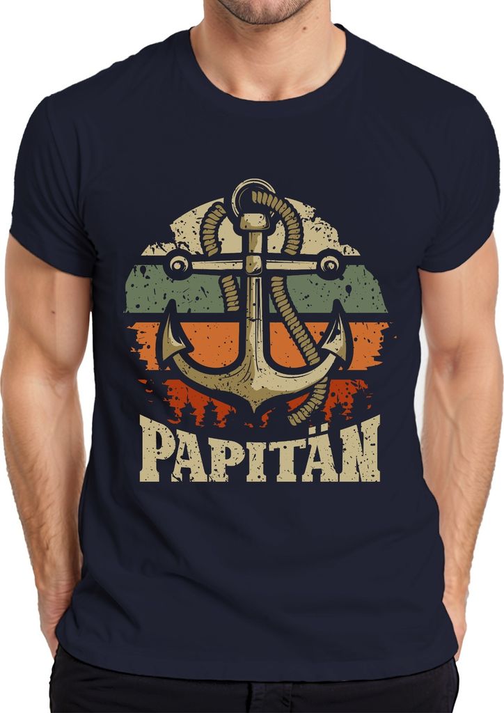 Retro Vintage Papitän Vatertag Norddeutschland Papa Kapitän Anker Herren T-Shirt, Navy, 3XL