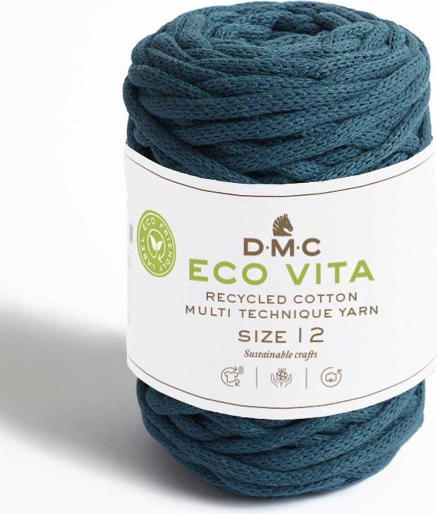 Das Garn DMC Eco Vita-12 (4 mm) besteht zu 80 % aus Baumwolle und zu 20 % aus Polyester. (Farbe 73)