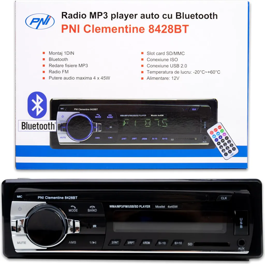 Autoradio MP3 Clementine 8428BT 4x45W avec Bluetooth SD USB et AUX