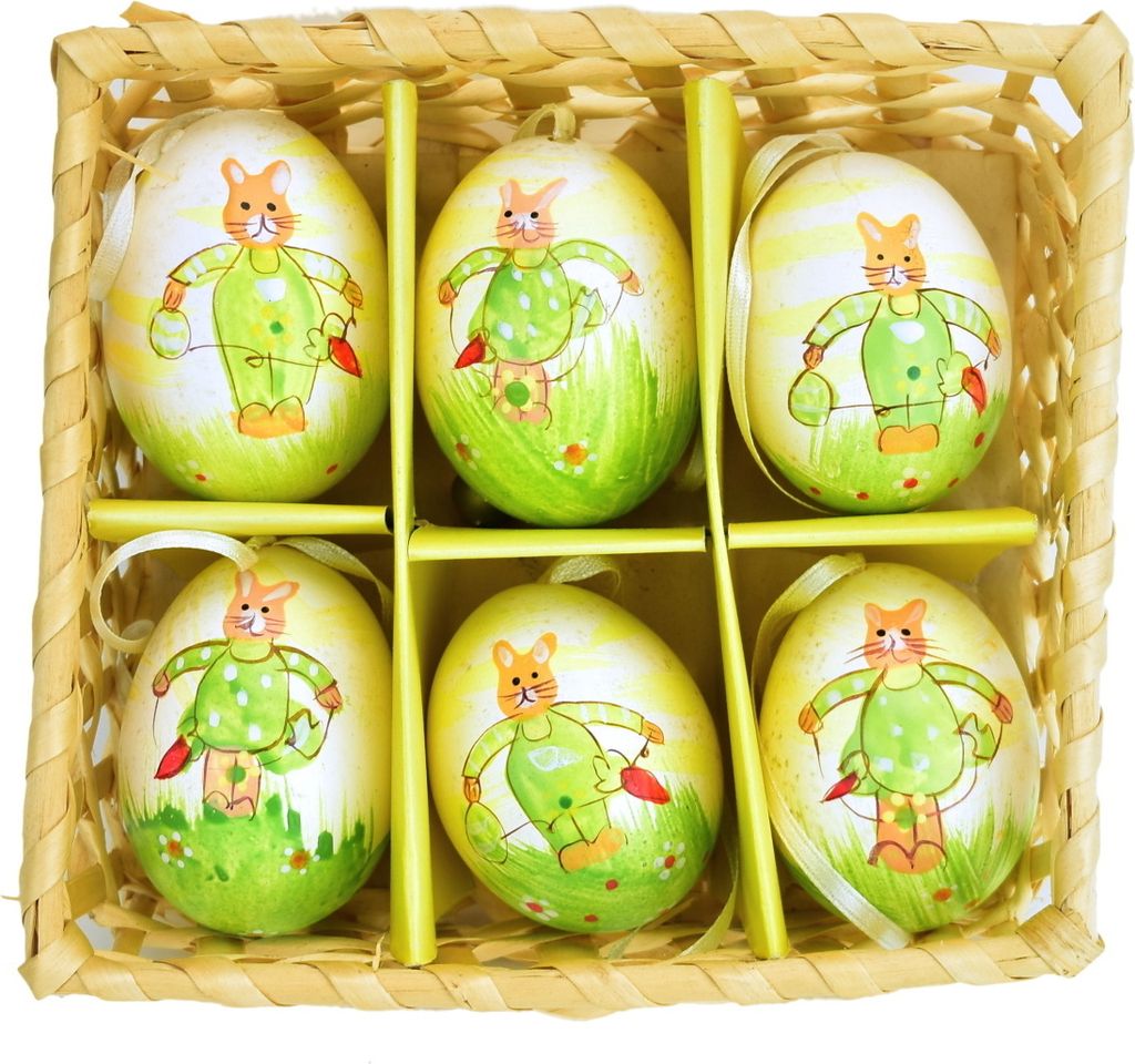 Oeufs de Pâques peints à la main, 6 pièces dans un panier Image du produit 
