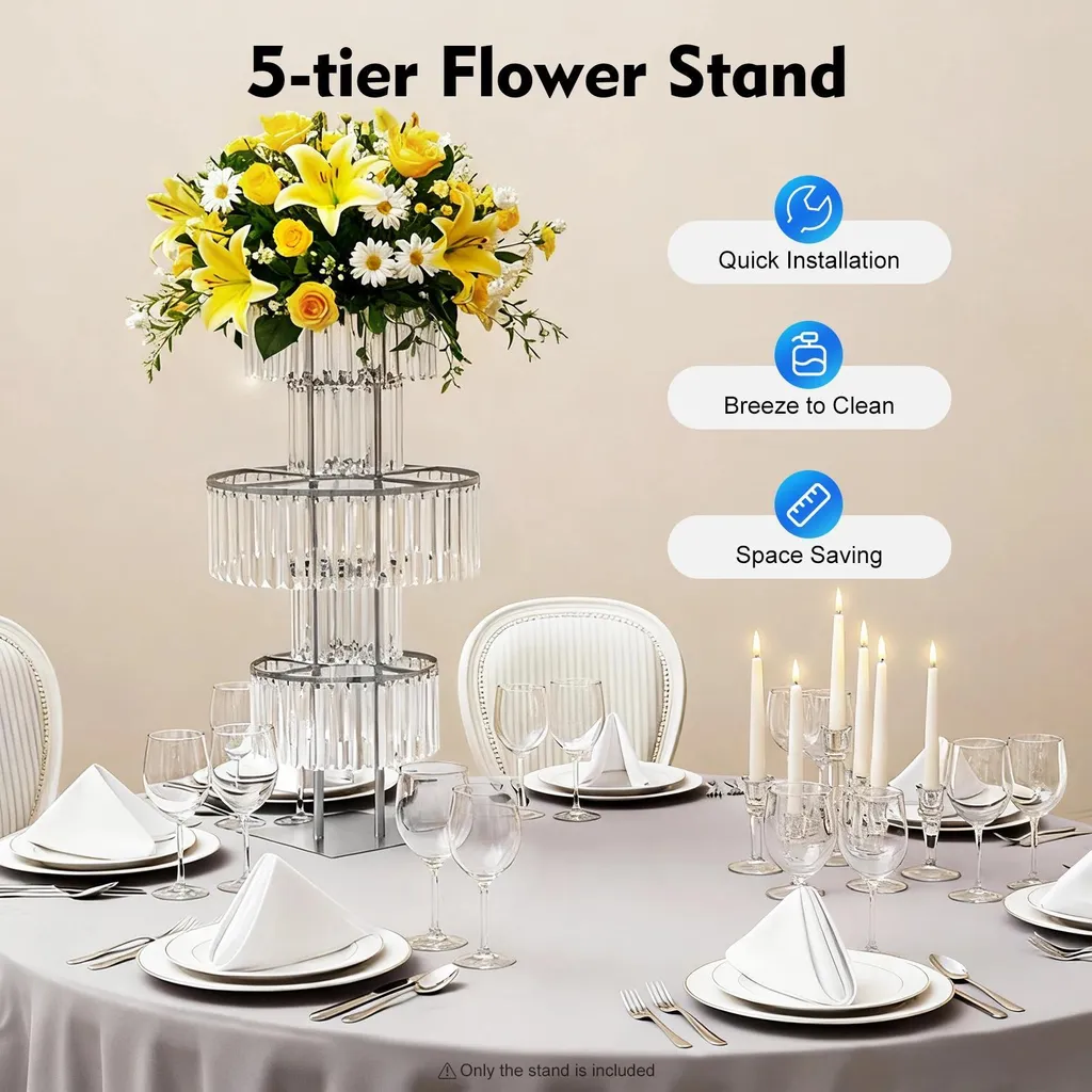 Support de fleurs à étages transparent aspect cristal pour décor mariage