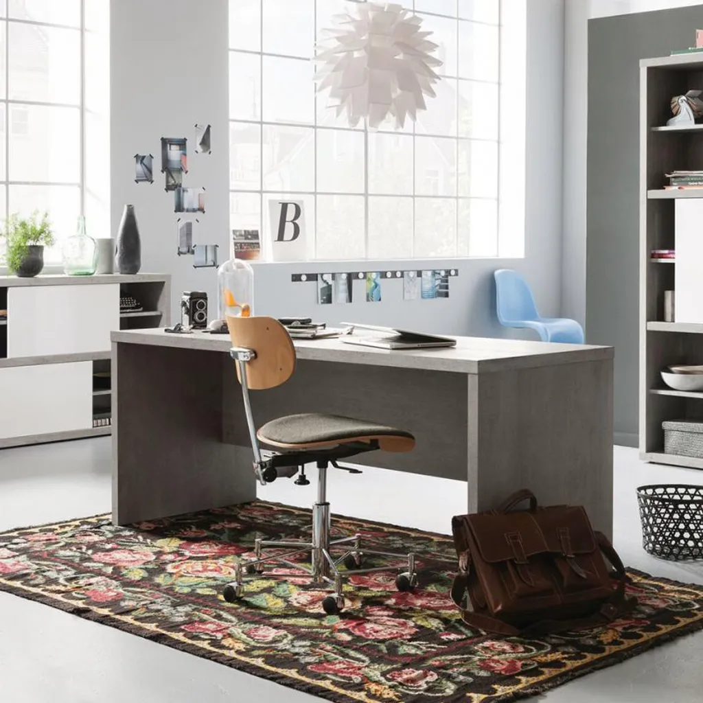 Bureau design moderne gris ciment 180 cm Pratico en bois robuste
