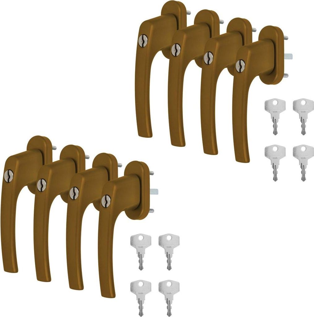 8 x Alu Fenstergriff in Gold F4 abschließbar - Stiftlänge 45mm