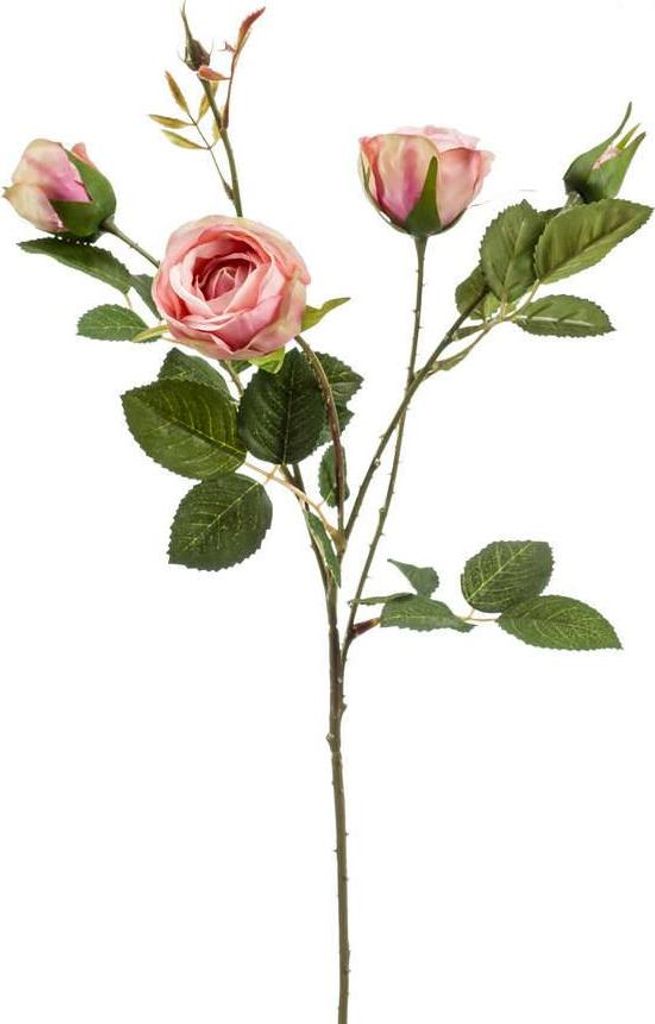 artplants.de Kunstzweig Rosen Zweig SYLVANA, rosa, 60cm - Textilblume Rose
