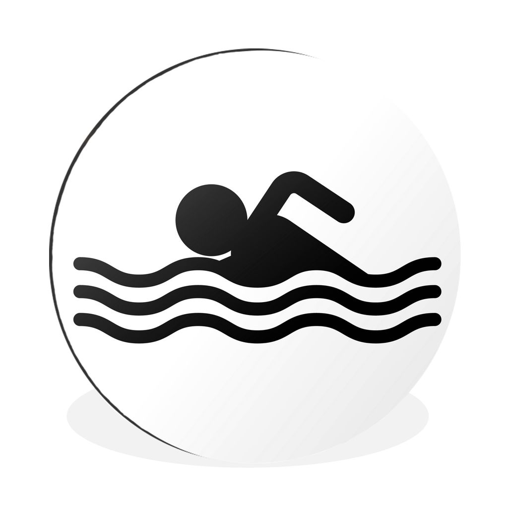 MuchoWow Aluminium Wandkreis Eine Illustration einer schwimmenden Ikone - schwarz und weiß Ø 90 cm Wanddeko Modern Wohnzimmer - Mauerkreis - Wa...