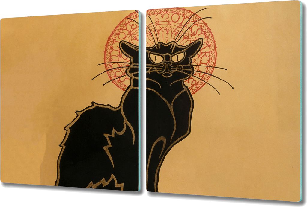 Glas Schneidebrett Herdabdeckplatten Schneideplatten - 2x 40x52 cm - Chat Noir Kunst