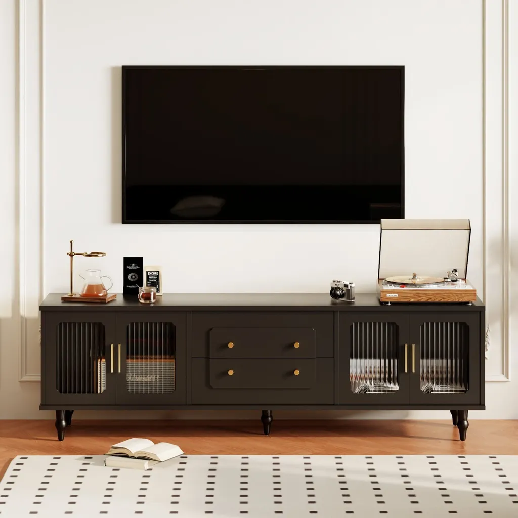 Meuble TV Grand Salon 175 cm Noir pour Organisation Multimédia et Déco TV