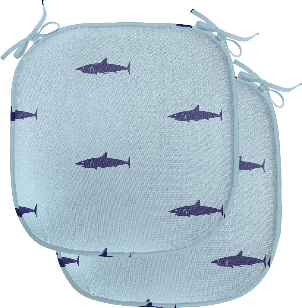 ABAKUHAUS Hai Polster für Esszimmerstühle, Ocean Life in Blue Shades, Dekoratives wasserfestes Kissen mit Riemen für Küchensitze, 40 cm x 40 cm...