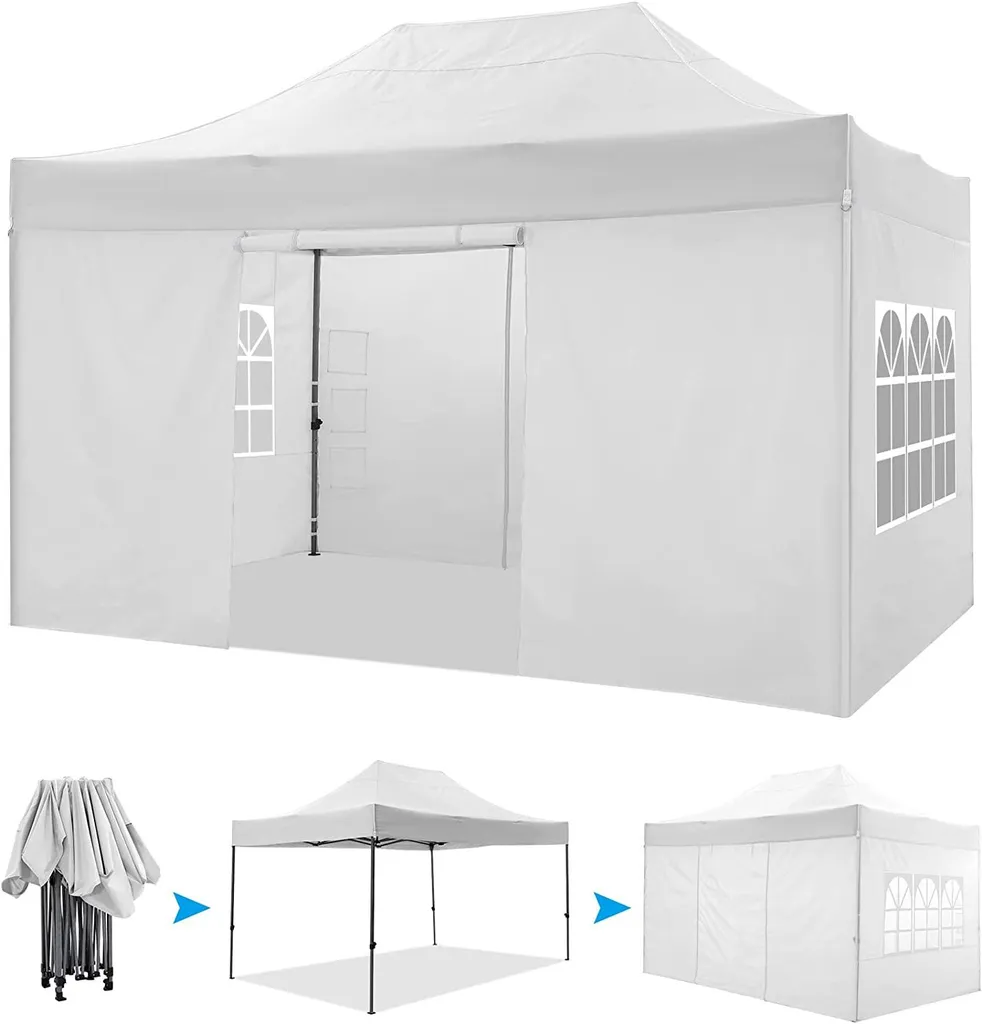 Barnum pliant 3x4,5m anti-UV avec 4 parois et sac de transport blanc