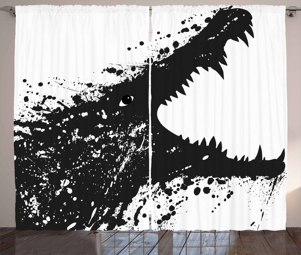 ABAKUHAUS Safari Rustikaler Vorhang, monochrome Crocodile, Wohnzimmer Universalband Gardinen mit Schlaufen und Haken, 280 x 175 cm, Weiß Schwarz