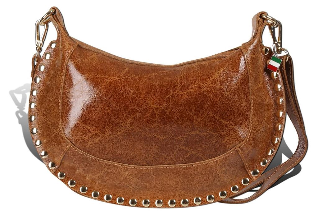 Florence Damen Satteltasche Nieten Echtleder hellbraun D2OTF196C5