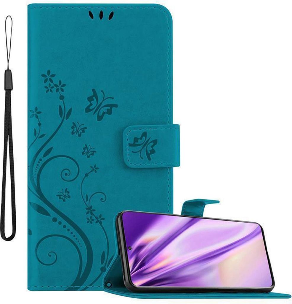 Cadorabo Hülle für Samsung Galaxy S20 ULTRA Schutz Hülle in Blau Schutzhülle Handy Hülle Etui Case Blumen Flower