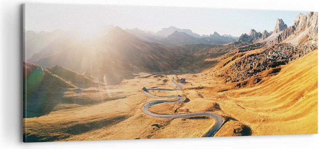 Bild auf Leinwand - Leinwandbild - Einteilig - Sonne Berge Weg - 100x40cm - Wand Bild - Wanddeko - Wandbilder - Leinwanddruck - Bilder - Wanddekora...