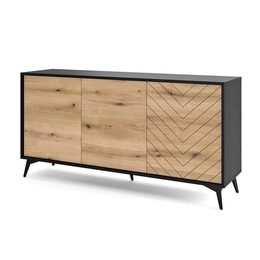 Commode NAMIRO noire et bois 3 portes avec grands volumes - 3