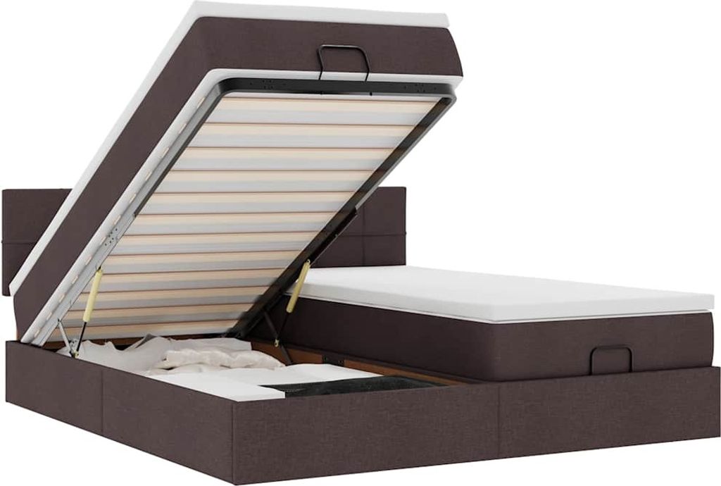 vidaXL Ottoman-Bett mit Matratzen & LEDs Dunkelbraun 160x200 cm Stoff
