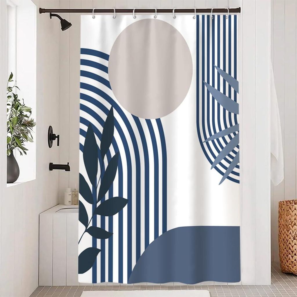 Duschvorhang 120 x 180 cm, schimmelresistent, im Boho-Stil, blau, marineblau, abstrakt, grau, Sonnenmotiv, waschbar, wasserdicht, Polyester, Badezi...