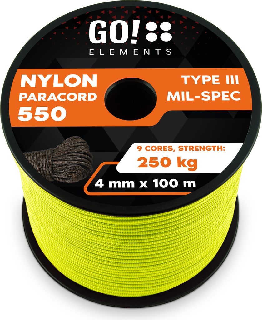 GO!elements 100m Paracord Seil aus reißfester Nylonschnur - 4mm Paracord 550 Typ III Schnur - geeignet als Allzweckseil & Reepschnur - Max. 250kg,...