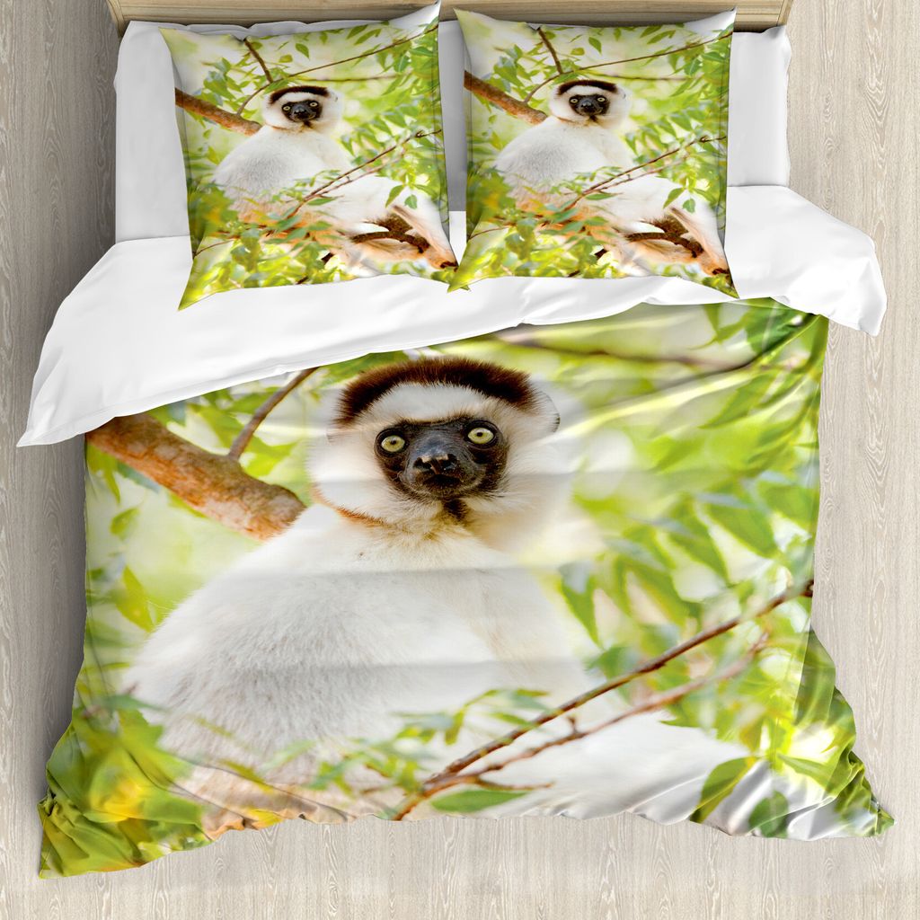 ABAKUHAUS Lemur Bettbezug Set für Einzelbetten, Wilde Larvensifaka Foto, Milbensicher Allergiker geeignet mit Kissenbezug, 200 cm x 200 cm - 80 x ...