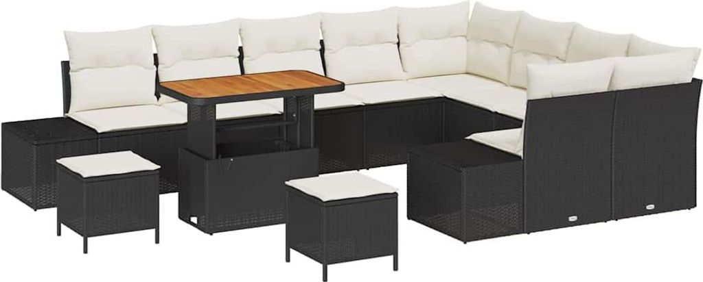 "WINTER SALE"Garten-Sofa-Set - Outdoor-Lounge-Set - mit Kissen mit Kissen 12er Set,multifunktional& Moderne - Schwarz und Creme - Gartengarnitur - ...