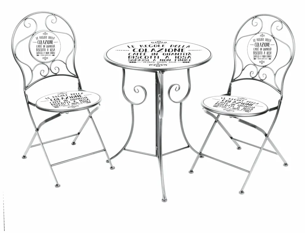 Mobilier de Balcon Bistro avec Table et 2 Chaises Pliantes en Fer Blanc