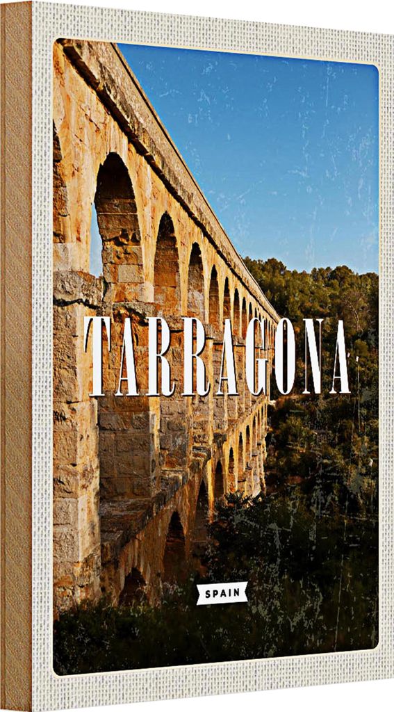 Holzschild Reise 20x30cm Tarragona Spain Hafenstadt Mittelalter