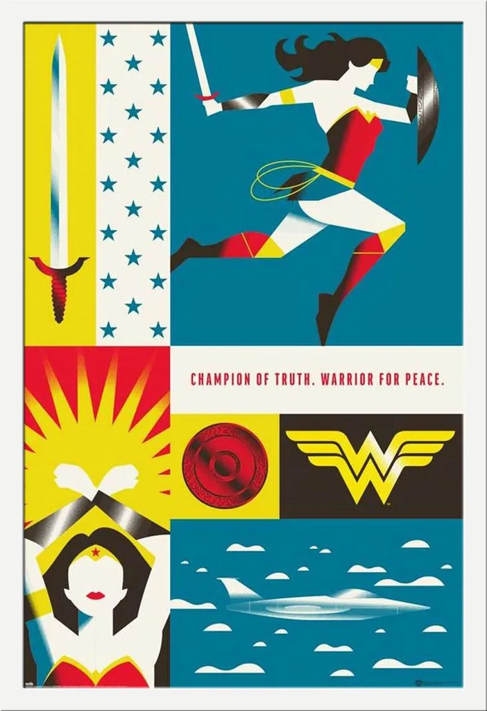 Poster Wonder Woman 100 Anni Warner Bros con Cornice Shinsuke Bianco