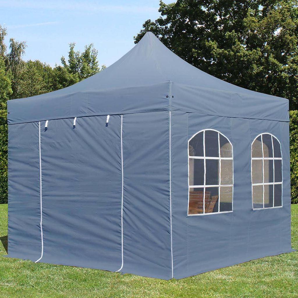 TOOLPORT 3x3m Stahl Faltpavillon, inkl. 4 Seitenteile, dunkelgrau