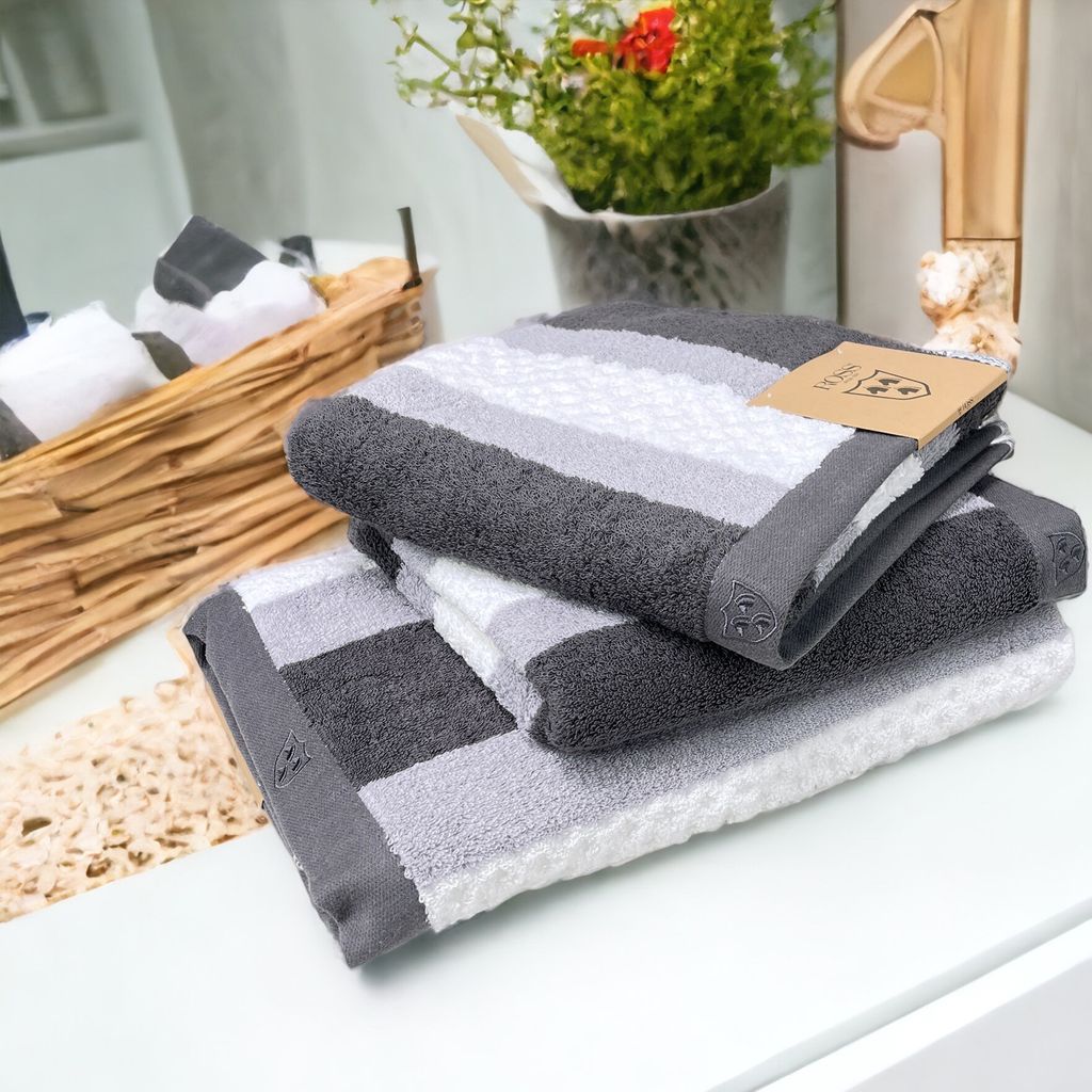 Ross Walk-Frottier Handtücher Harmony Streifenfond Duschtuch 70x140 cm graphit