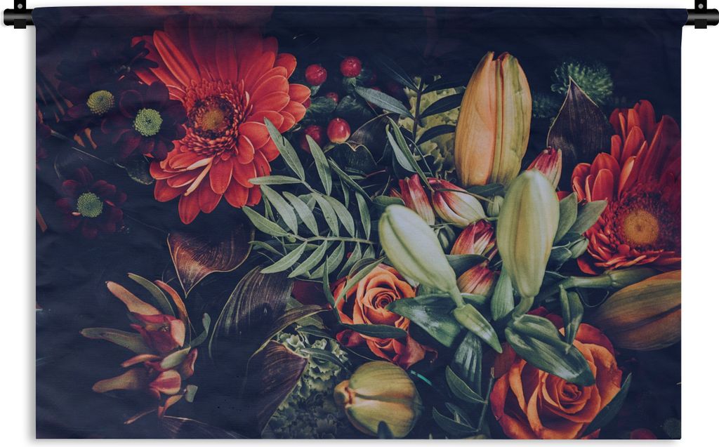 MuchoWow Wandteppich Wandbehang Blumenstrauß - Stilleben - Blumen - Pflanzen - Rot 120x80 cm Tapisserie Dekoration Wandtuch - Wanddekorationen -...