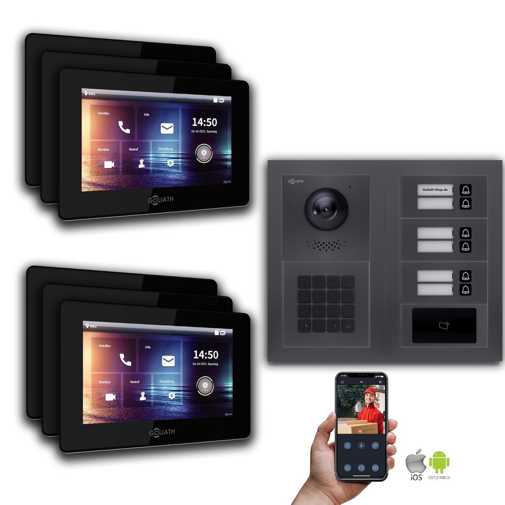 IP 2-Draht BUS Türsprechanlage MFH Anthrazit : 7 Zoll Schwarz : Aufputz Dose Monitor Farbe: 7 Zoll Schwarz Montage: Aufputz Dose