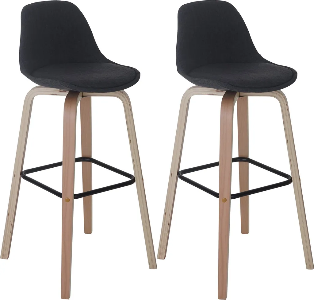 Lot de 2 tabourets de bar HWC-A89 en textile gris foncé avec dossier