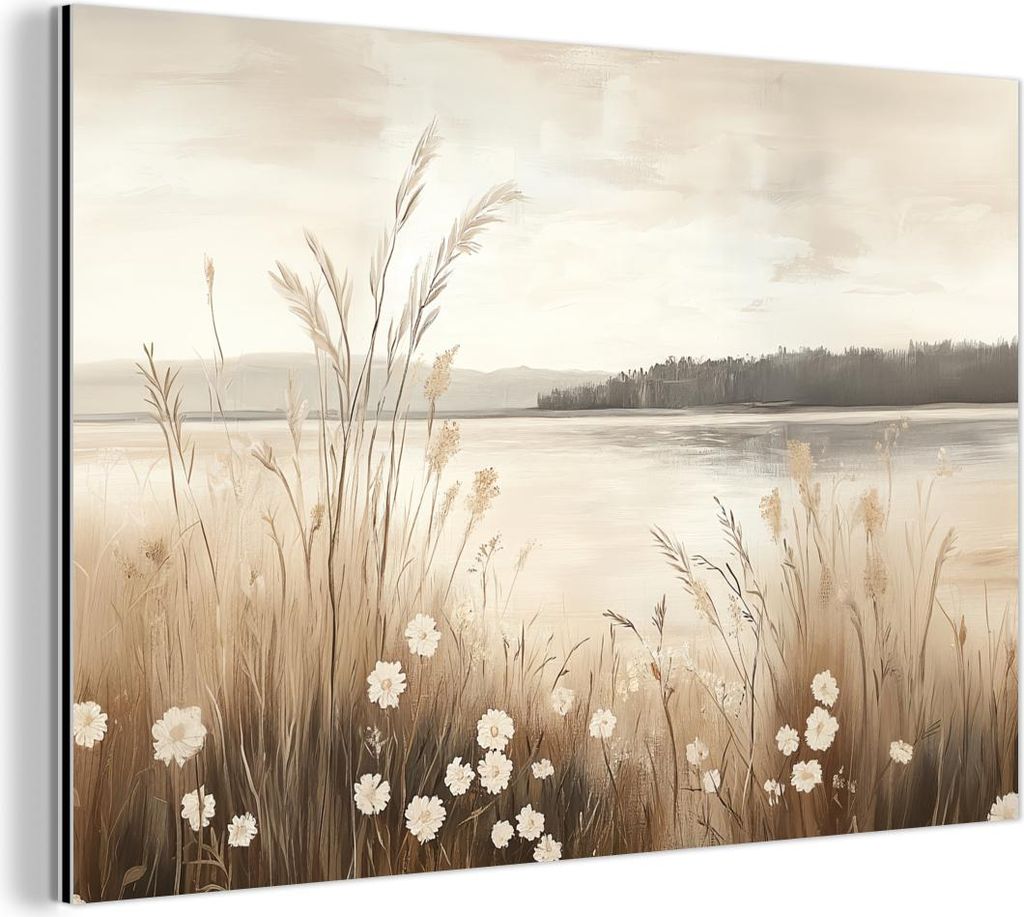 MuchoWow Wanddekoration Metall Metallbild Wandkunst 120x80 cm See - Wasser - Natur - Beige MuchoWow Aluminium Gemälde - Alu Bild