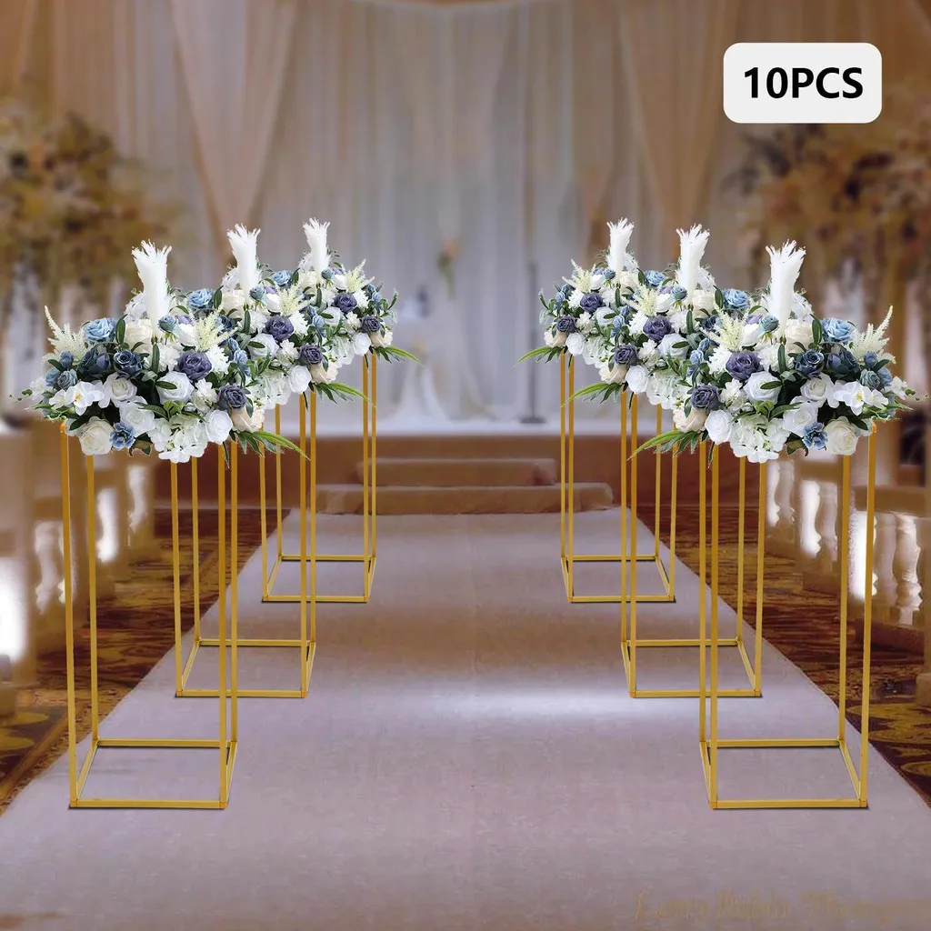 Décoration de Table Mariage : Support Colonne Or 60cm pour Fleurs 10pc