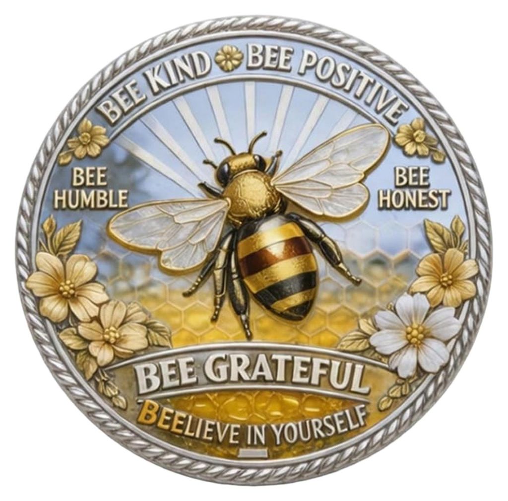 „Sei freundlich, sei positiv“-Challenge-Coin – Doppelseitige, inspirierende Bienen-Gedenkmünze – Sammlerstück aus Metall – Motivationsg...