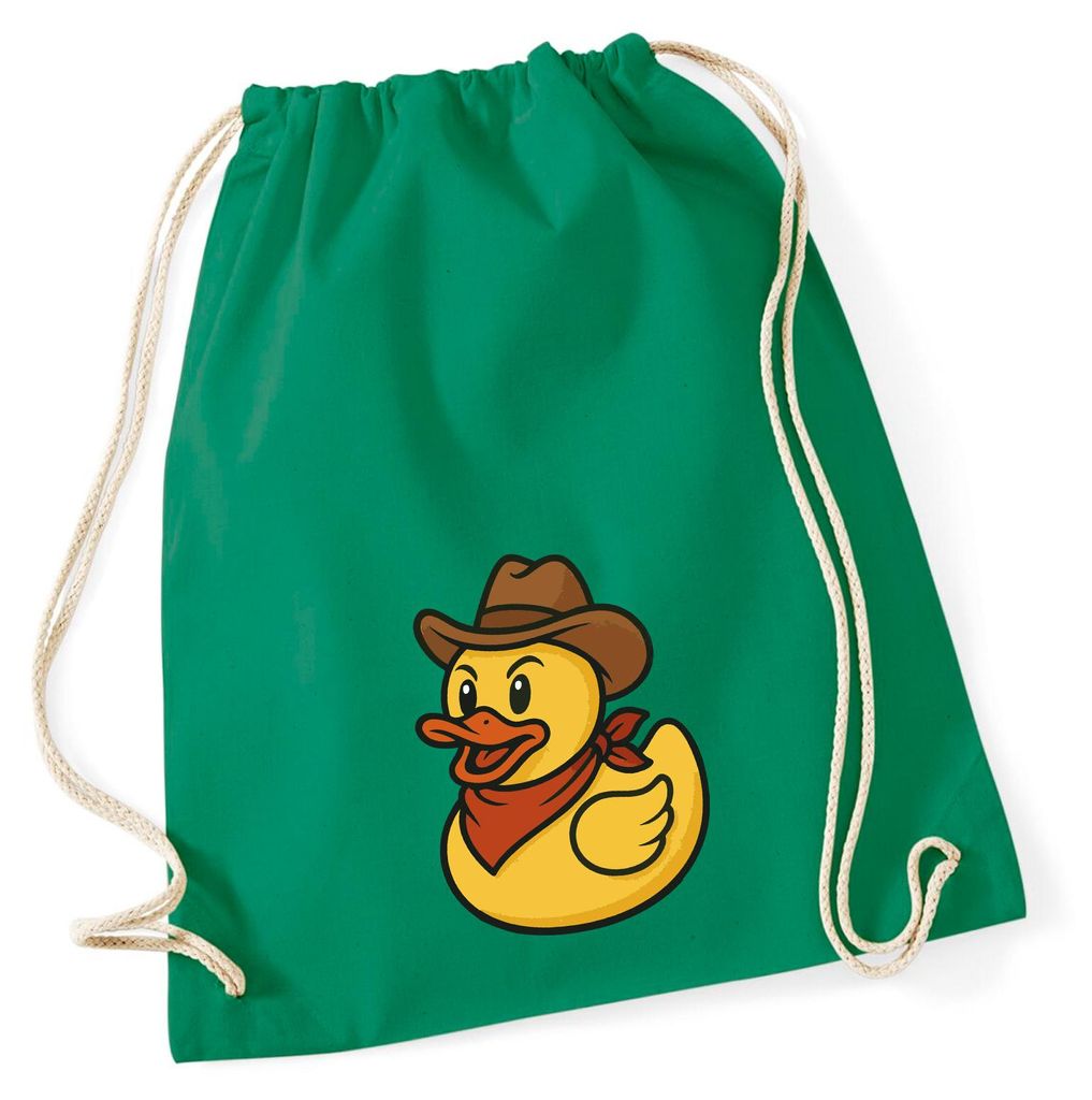 Huuraa Turnbeutel Quietscheente Cowboy Gummiente Wilder Westen 12 Liter Kelly Green Baumwolle Rucksack Geschenkidee