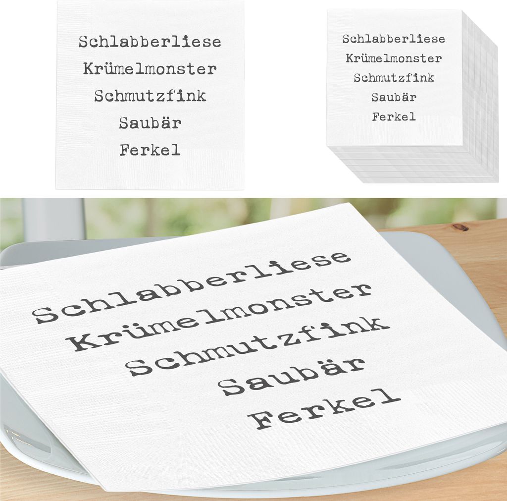 Servietten 'Schmutzfink' 60er Set 33x33cm 3-lagig Papierserviette stoffähnlich Schlagworte