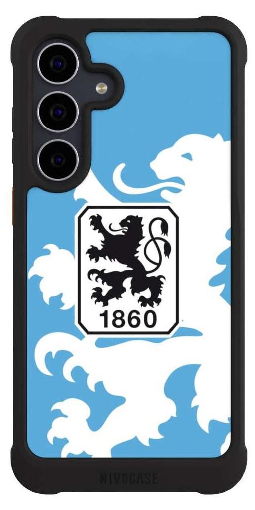 NIVOCASE Hülle für Samsung Galaxy S25 FE Stoßfeste Handyhülle NIVOmax Case Schwarz Offizielles Lizenzprodukt TSV 1860 München Wappen
