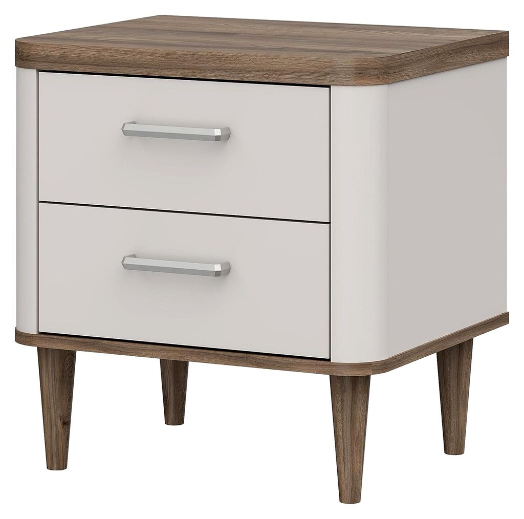 Nachttisch 50, eleganter Nachtschrank mit 2 Schubladen und hohen Füßen, Holzwerkstoff, Schlafzimmer, Kaschmir-Beige-Valencia Eiche Holzdekor, 50,...