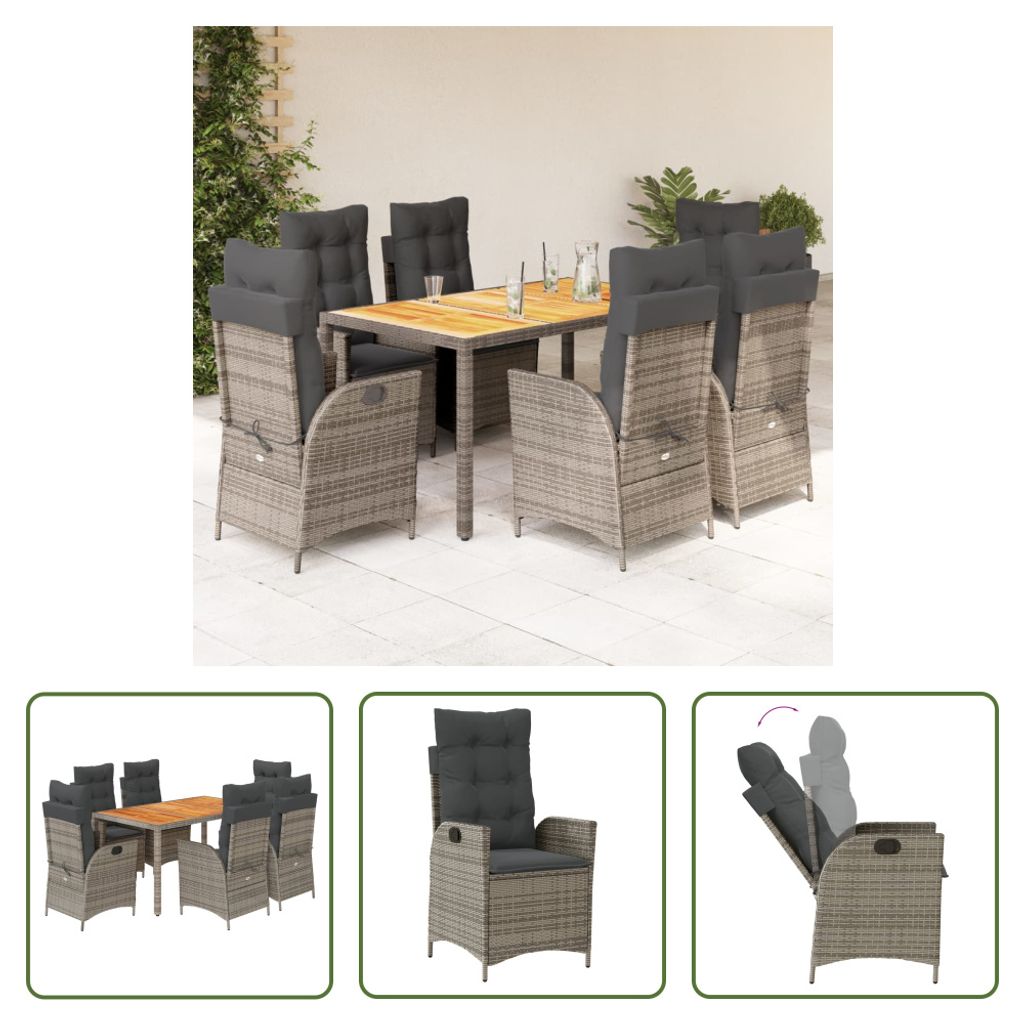 The Living Store 7-tlg. Garten-Essgruppe mit Kissen Grau Produktbild 
