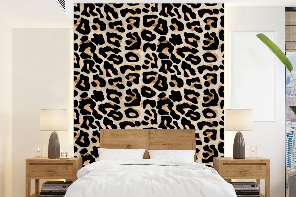 MuchoWow Fototapete für Wohnzimmer oder Schlafzimmer Wandtapete Vinyl Motivtapete Tierprint - Panther - Flecken - Luxus - 165x220 cm - Wanddekor...