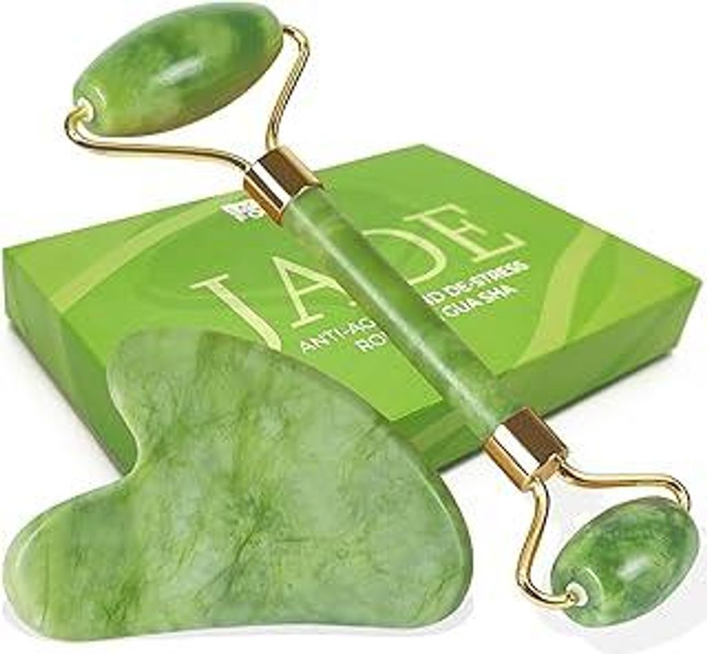LAC FOR YOU Gua Sha Stein und Gesichtsroller - Jade Roller gesicht für Skincare Tools Gesichtsmassage | Face Massager Gesichtsstein