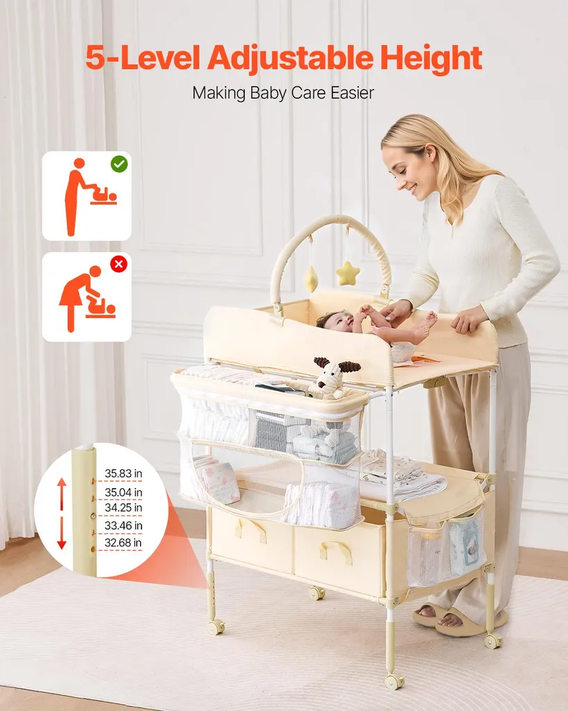 Table à langer mobile et pliable avec rangements pour chambre bébé