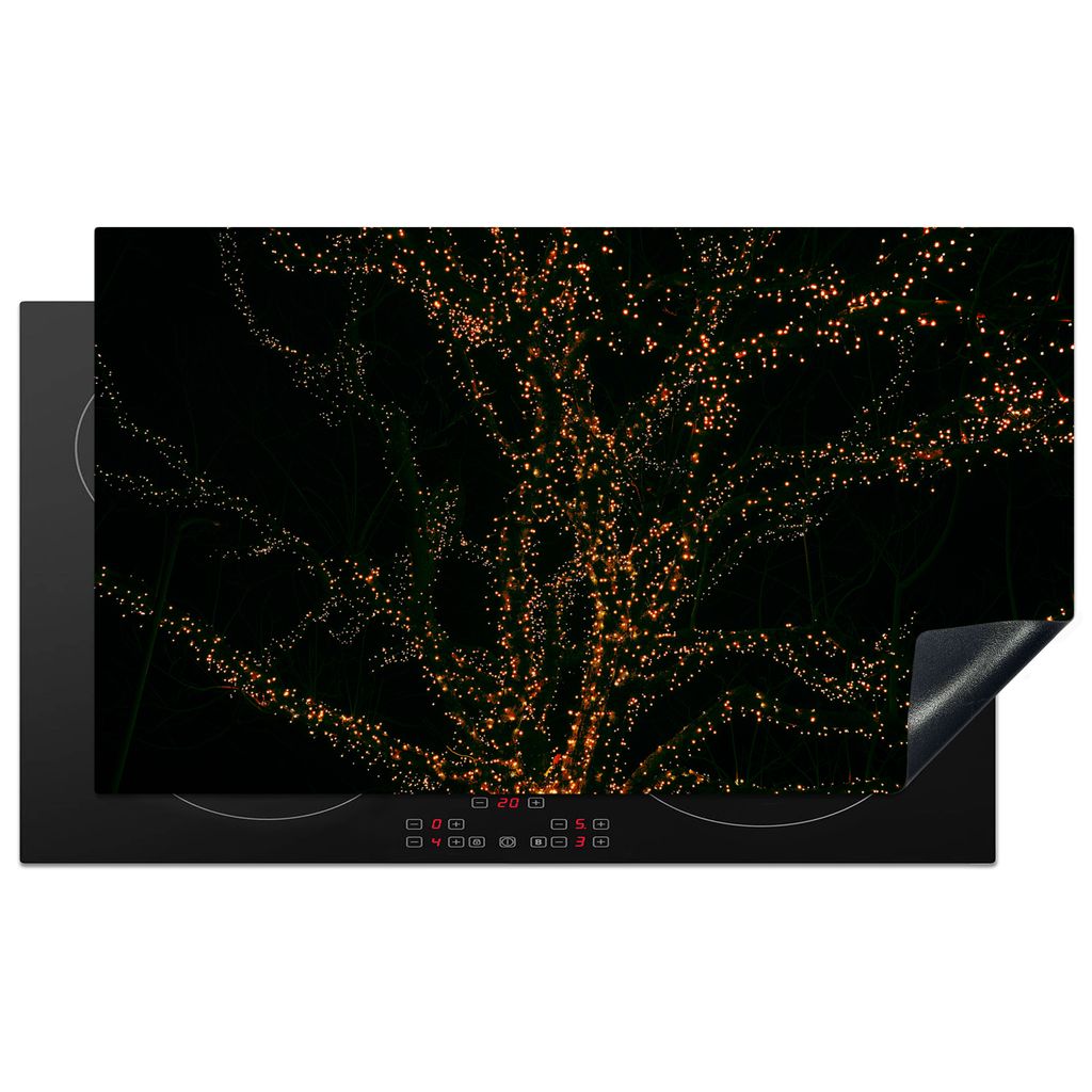 KitchenYeah Herdabdeckplatte Äste - Beleuchtung - Schwarz , 90x52cm, Küche Deko, Glaskeramikkochfeld Herdabdeckung, Abdeckplatte fùr Kochfeld