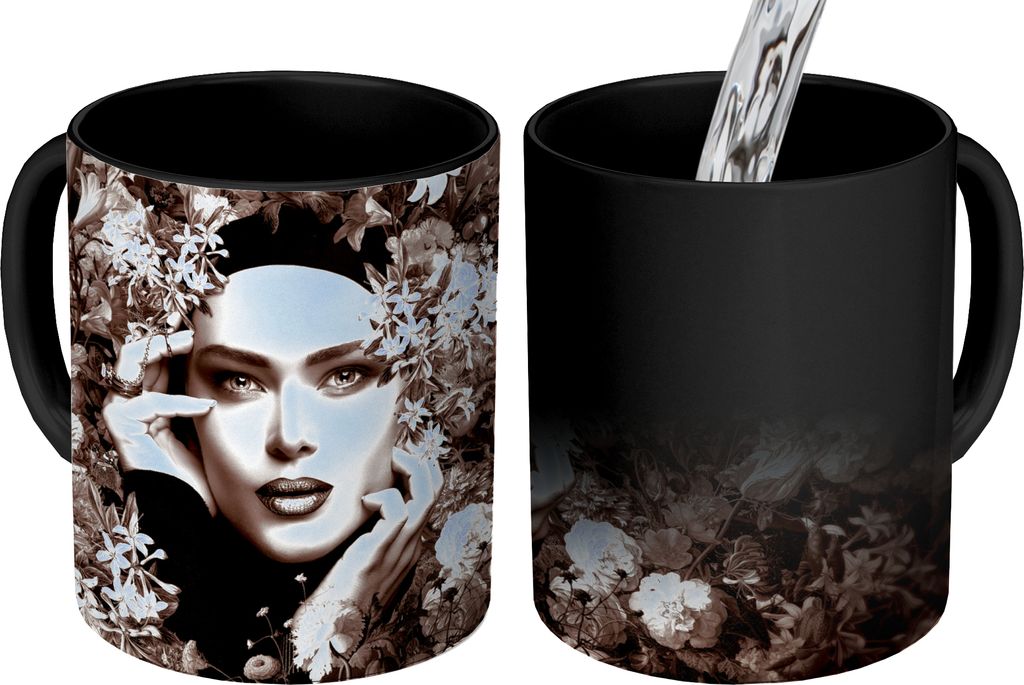 MuchoWow Zauber Tasse Zaubertasse Magic Frau - Blumen - Botanisch - Natur 350 ml Farbwechsel Becher Geschenk Geschenkidee - Magic-Tasse - Fototas...