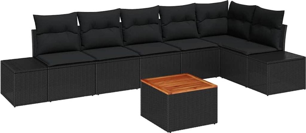 vidaXL Gartensofa-set mit Speicher 7 pcs Schwarz Poly-Rattan