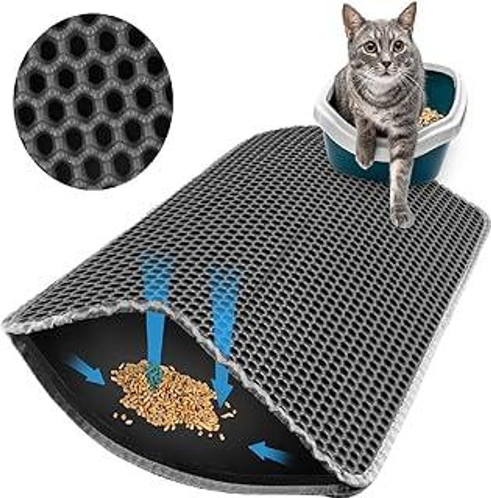 Katzenklo Matte 60x40CM, Katzenstreu Matte Doppelte Schichte Wasserdichte, Katzenmatte Katzenklo Bienenwabe, Matte Katzentoilette für Streu Kontro...