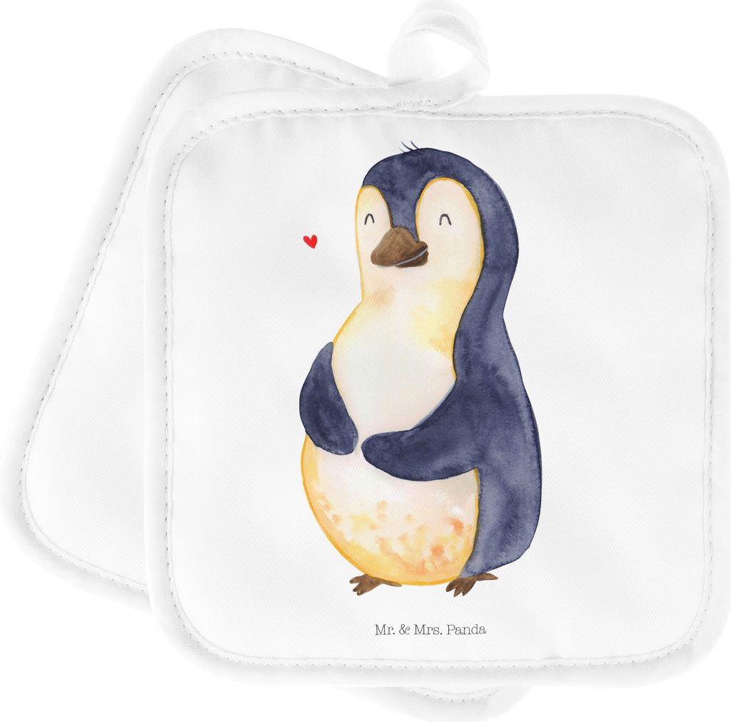 Mr. & Mrs. Panda 2er Set Topflappen Pinguin Diät - Weiß - Geschenk, Topflappenset, Kochlappen, Topfuntersetzer, Abnehmen, Bierbauch, topfhalter