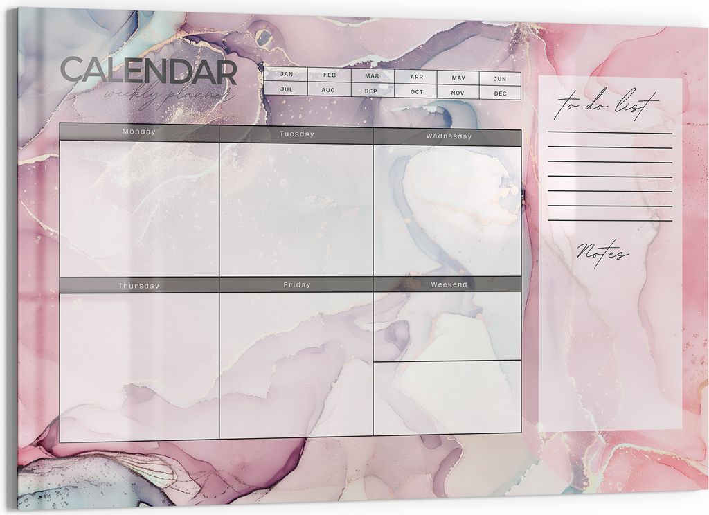 DEQORI Magnettafel Glas 60x40 cm 'Wochenplaner Pastell (EN)' beschreibbar Whiteboard Küche