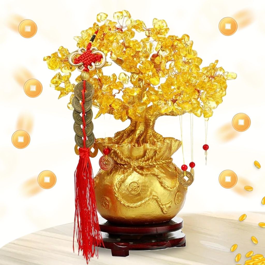 Geldbaum-Bonsai nach Feng Shui, Kristall-Geldbaum-Glücksbaum nach Feng Shui, Goldener Kristall-Geldbaum als Feng Shui-Dekoration – Glücksbaum (...