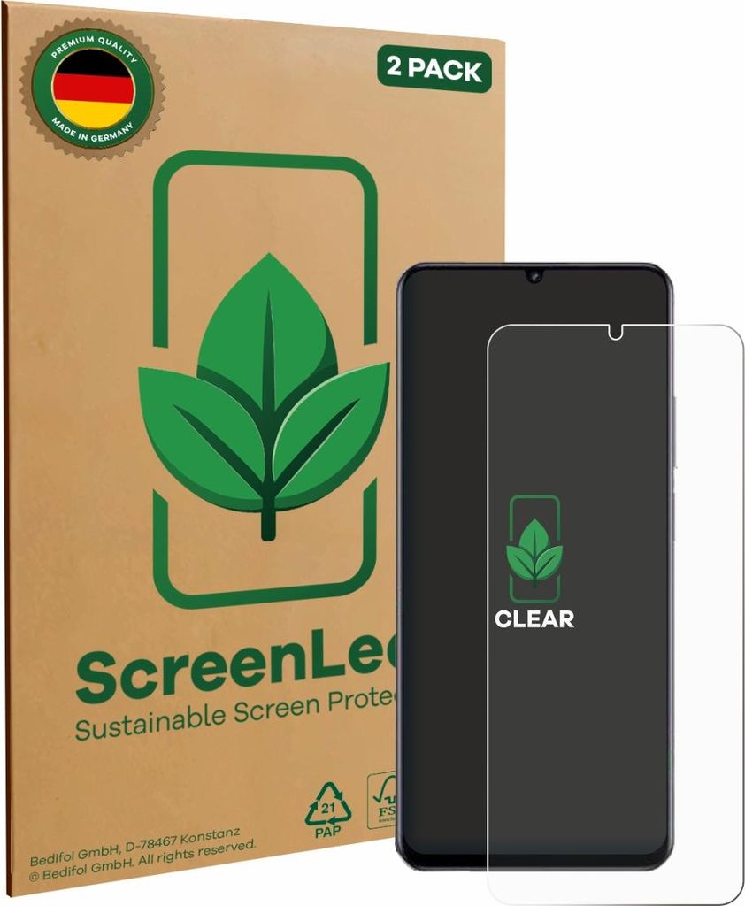 2x ScreenLeaf Schutzfolie für realme Note 70 nachhaltiger Displayschutz Display Schutz Folie Klar Transparent